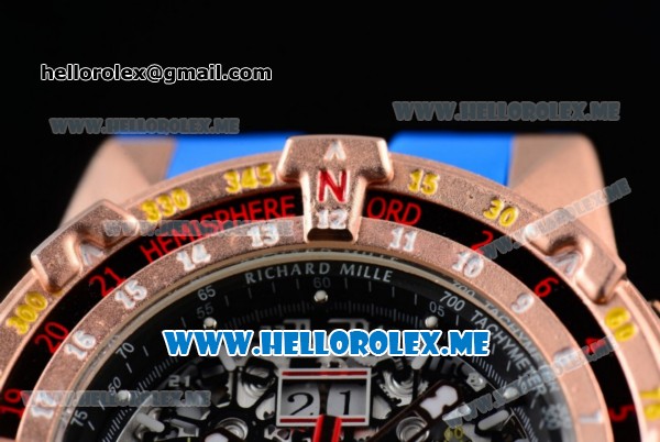 Richard Mille RM 60-01 Asia 2813 Automatic Rose Gold Case with Skeleton Dial and Blue Rubber Strap Rose Gold Bezel (EF) - Click Image to Close